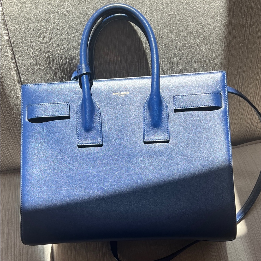 Saint Laurent Dark Blue Leather Briefcase SMALL